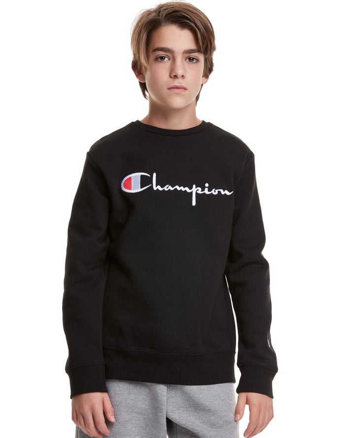 Champion Reverse Weave Fleece Crew Embroidered Logo - Poikien Mustat Collegepaita - Suomi 3720185-XO